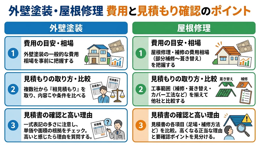外壁塗装・屋根修理の費用と見積もりを確認する