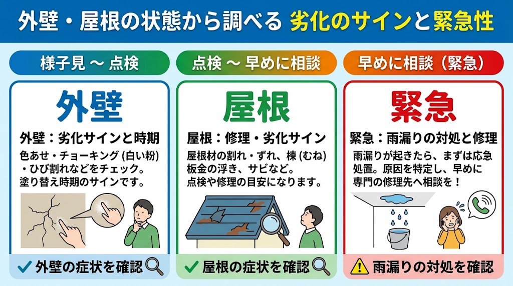 外壁や屋根の状態・症状から調べる