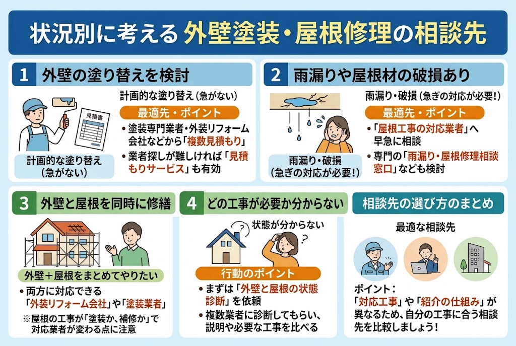 状況別に考える外壁塗装・屋根修理の相談先