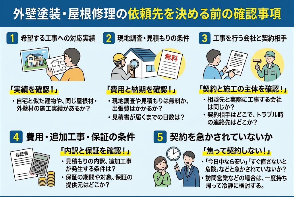 外壁塗装・屋根修理の依頼先を決める前の確認事項
