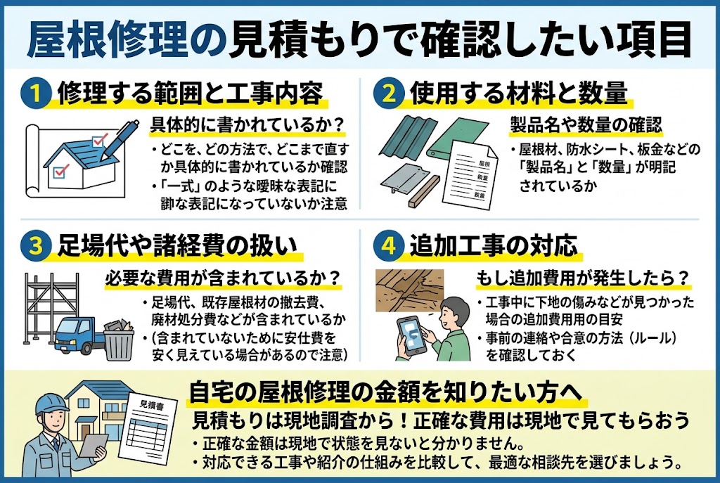 屋根修理の見積もりで確認したい項目