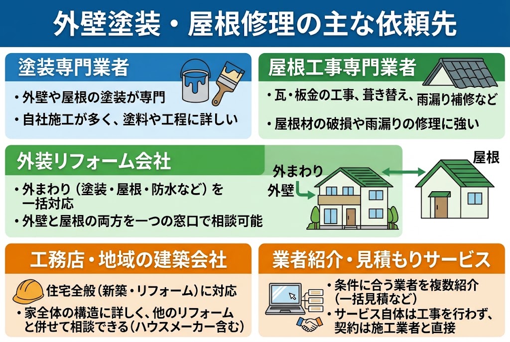 外壁塗装・屋根修理を依頼できる業者・サービスの種類