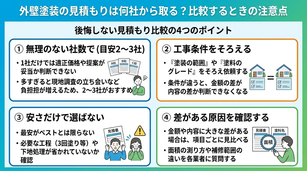 外壁塗装の見積もりは何社から取る?比較するときの注意点